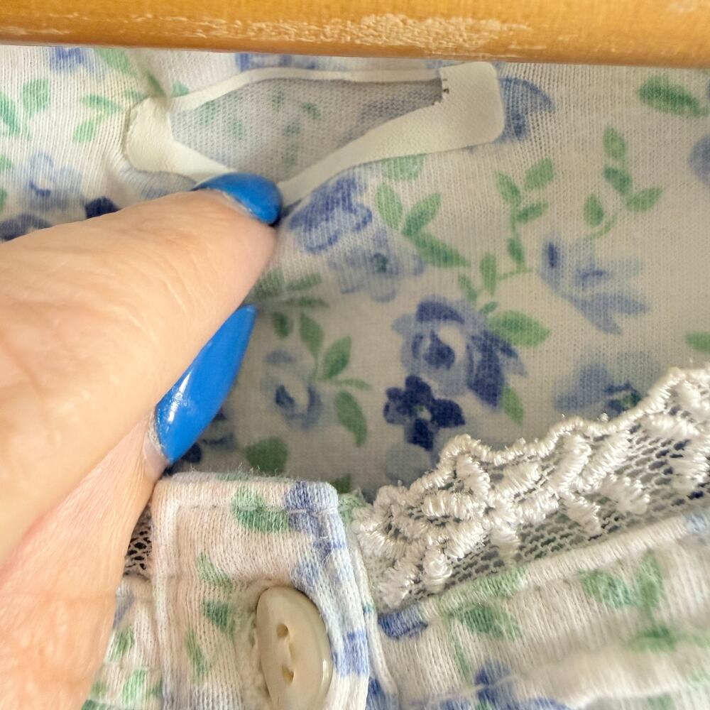 EILEEN WEST | Blue floral Soft Jersey Cap Sleeve Nightgown | Small - Picture 5 of 5